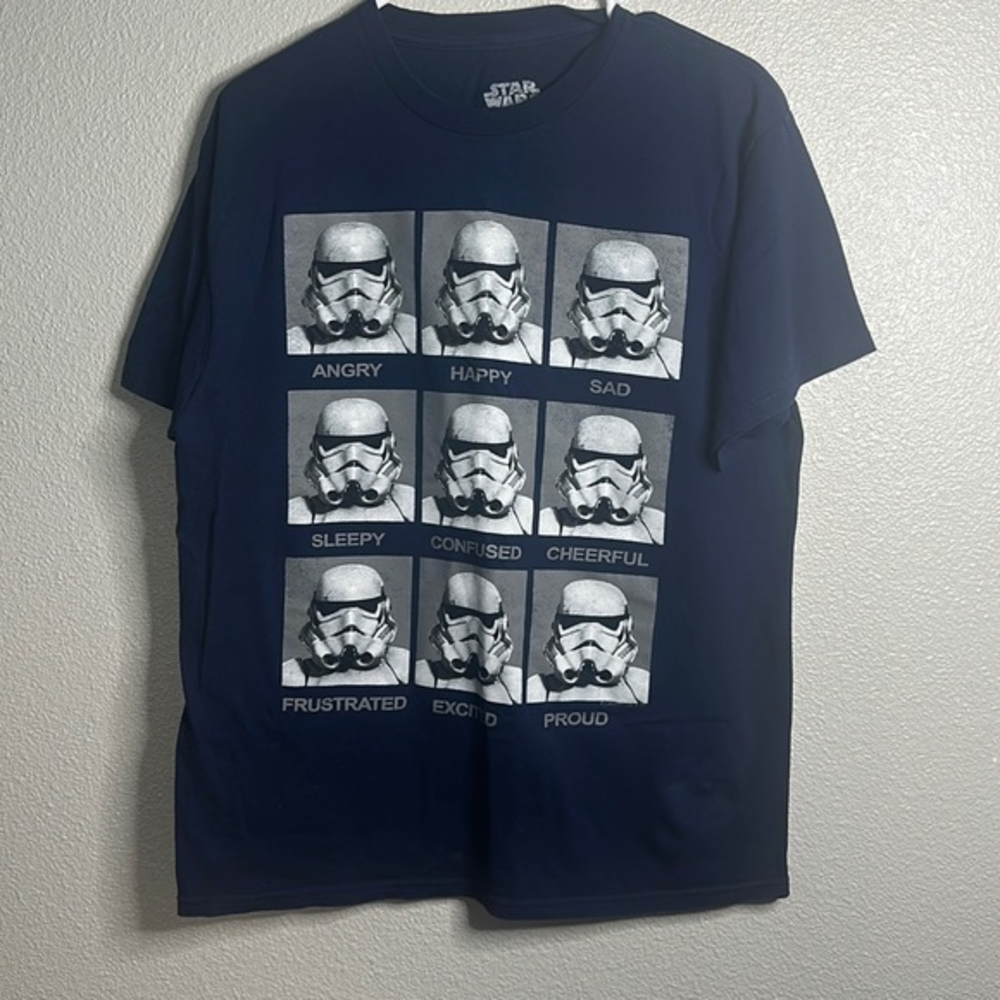 4/$12 Star Wars Stormtrooper Moods Expressions Face Funny Blue T-shirt  Size L‎